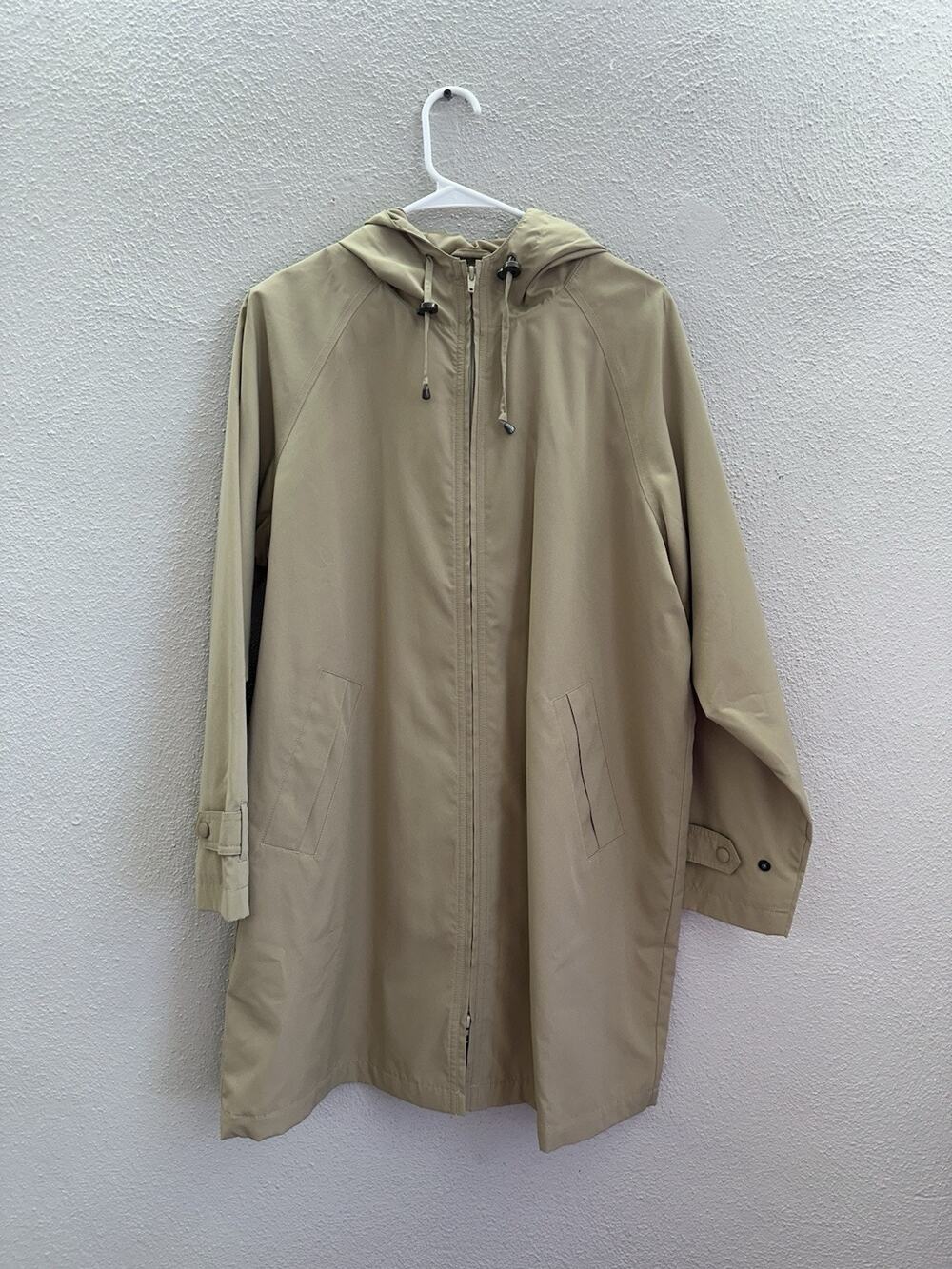 L.L. Bean Womens Jacket Size Petite Large Tan Zip Up Hooded Trench Coat